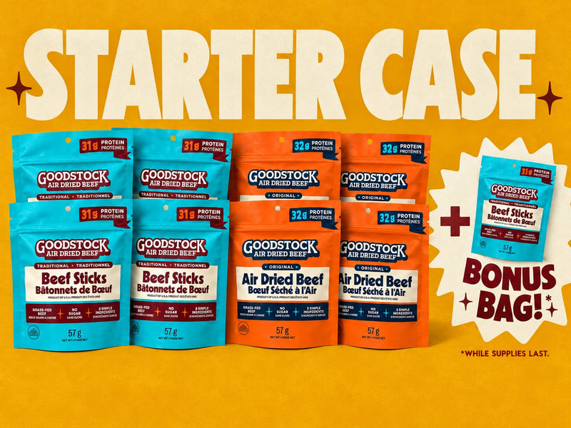 The Goodstock Starter Case: 4 Original, 4 Beef Sticks and a bonus gift bag